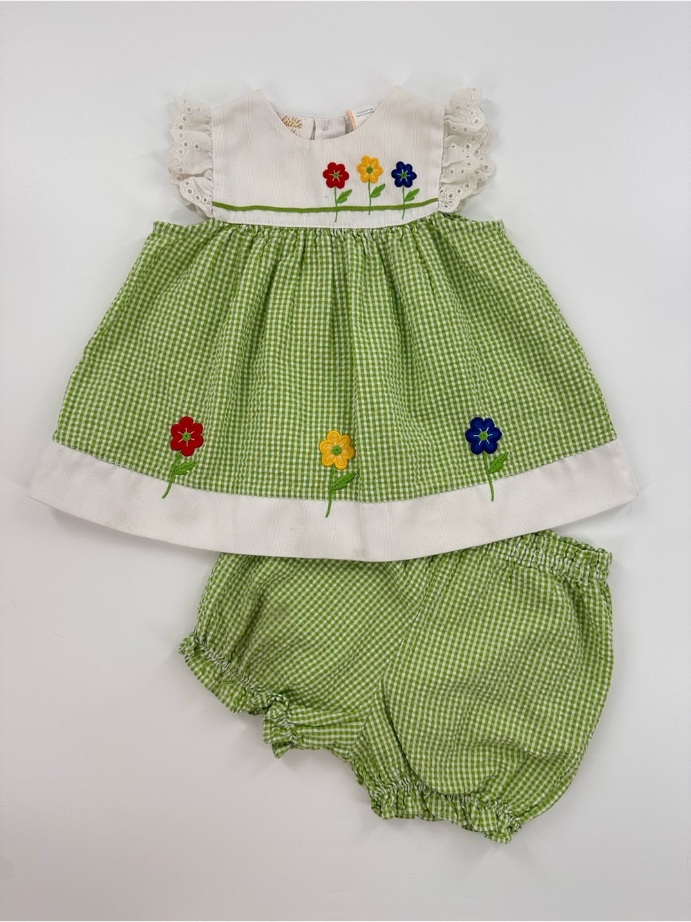 VTG Little Bitty Green Gingham Summer Set Size 12 Months